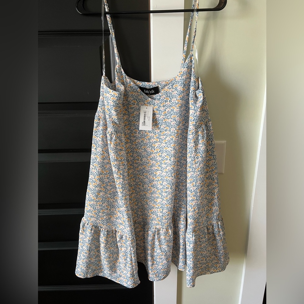 Blue Floral Flowy Spaghetti Strap Mini Dress Size L